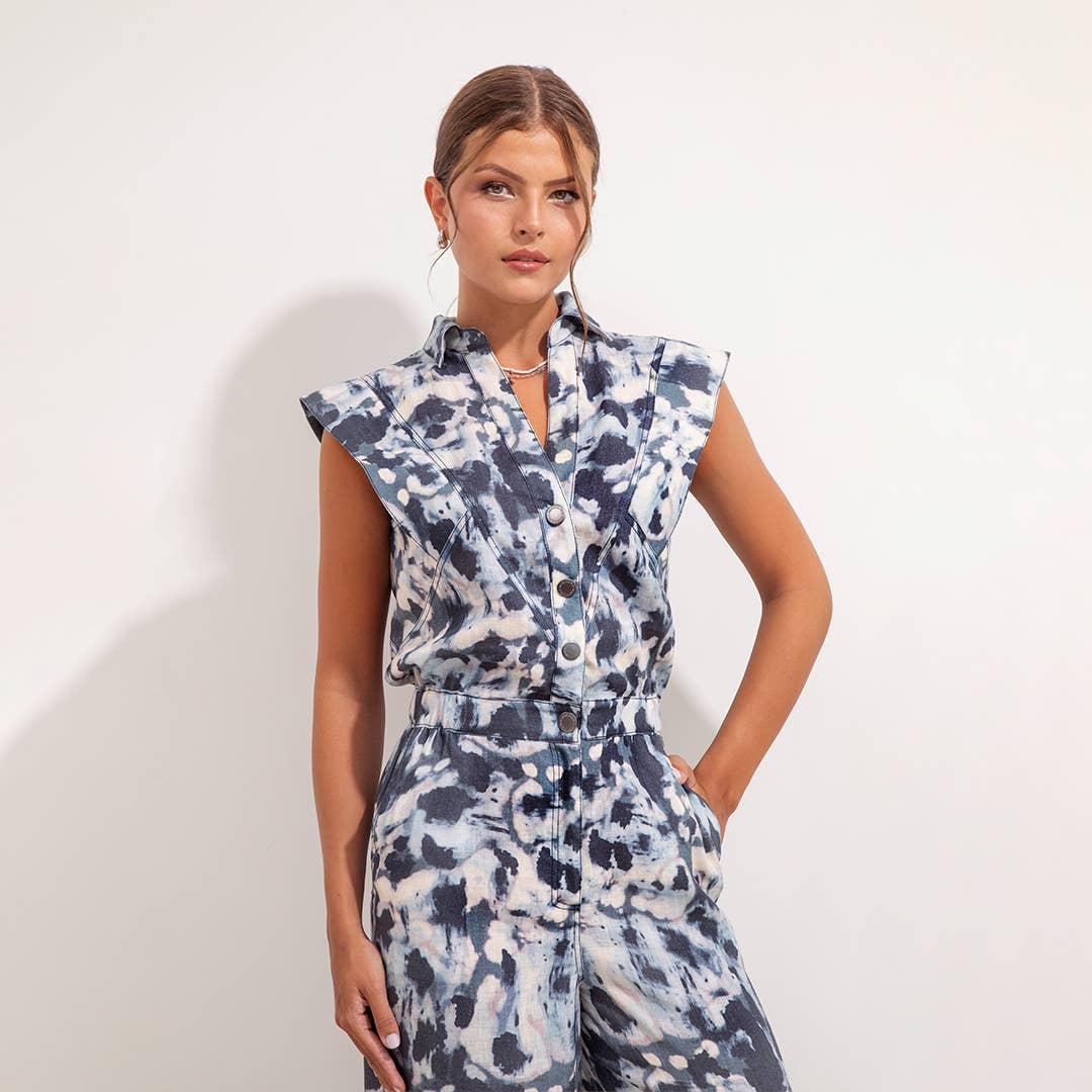 MARTA JUMPSUIT BLUE BATIK LINEN