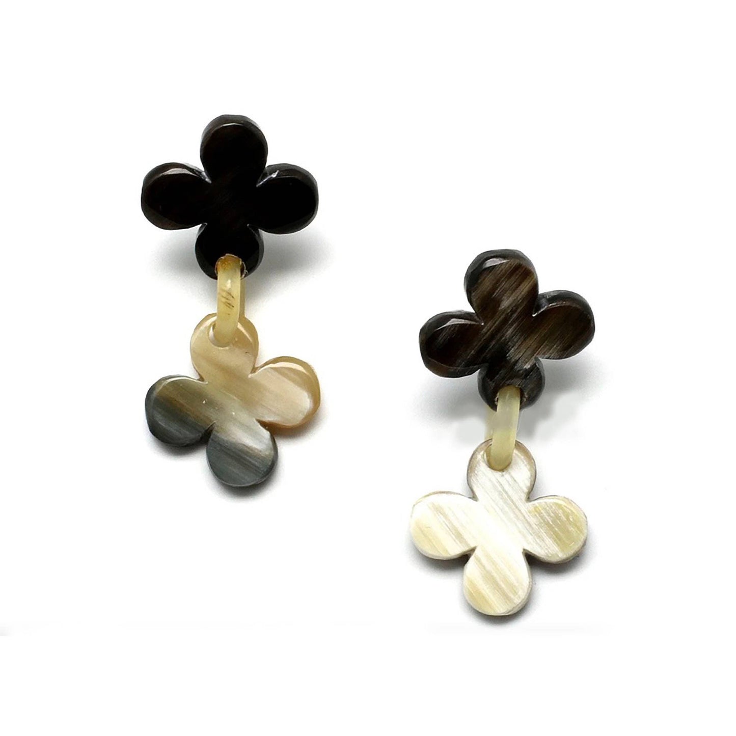 Genuine Horn Carved Double Flower Earrings