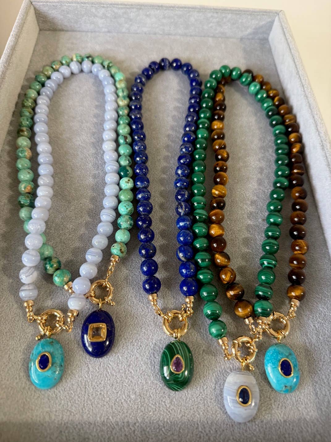 Handcarved Turquoise/Bezel Lapis Inlay Pendant Charm