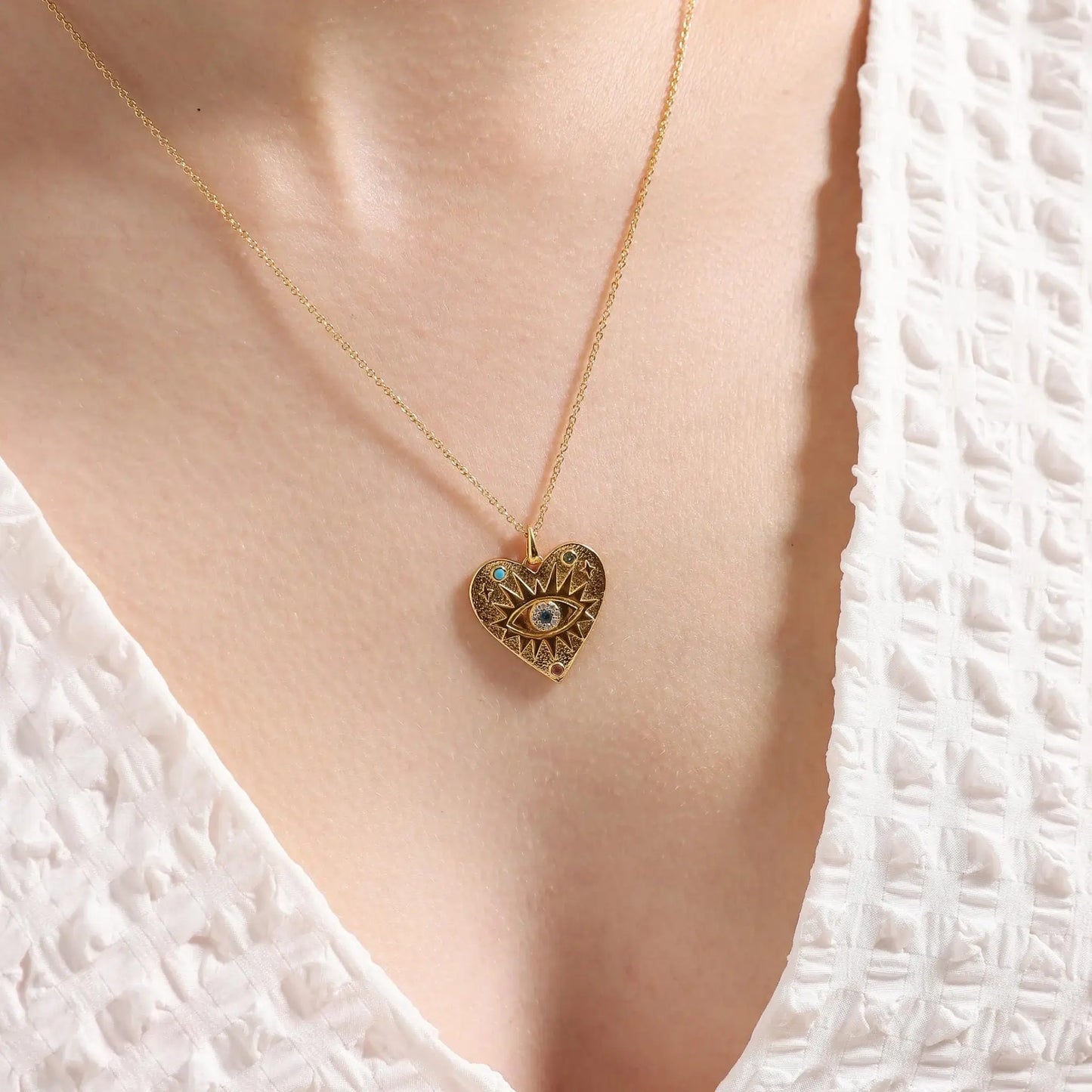 Gold Heart Evil Eye Necklace