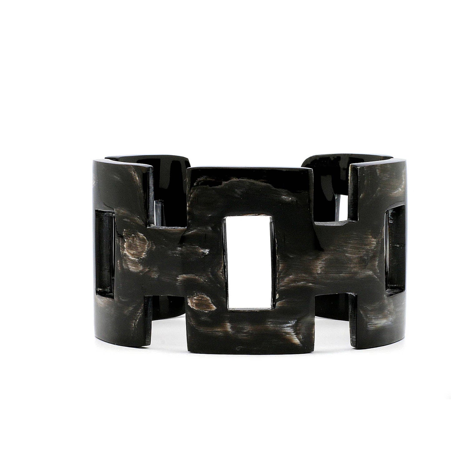 Geometric Carved Black And Light Veined Horn Cuff