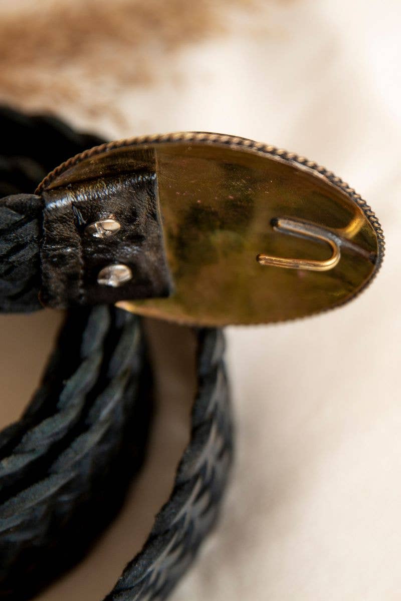 Saturno Verde Wide Black Leather Belt