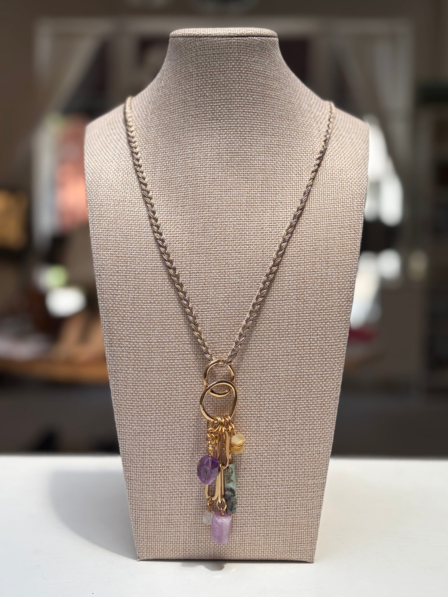 Olivia O braided precious stone necklace