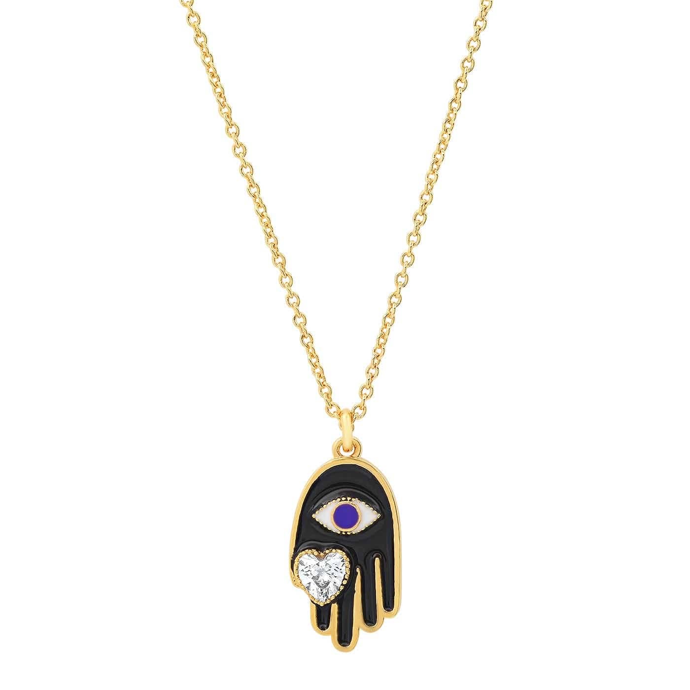 Black Enamel Hamsa Necklace