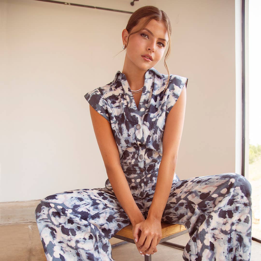 MARTA JUMPSUIT BLUE BATIK LINEN