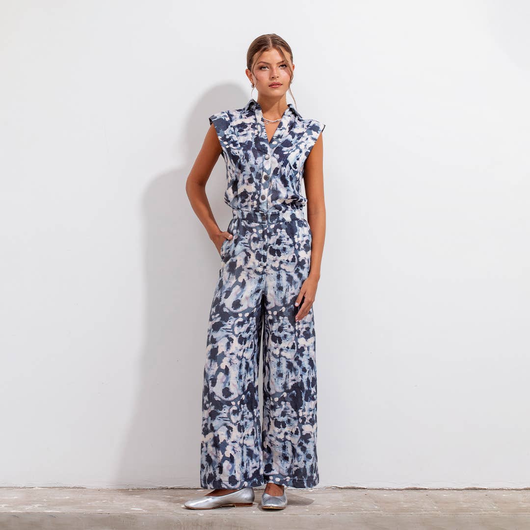 MARTA JUMPSUIT BLUE BATIK LINEN