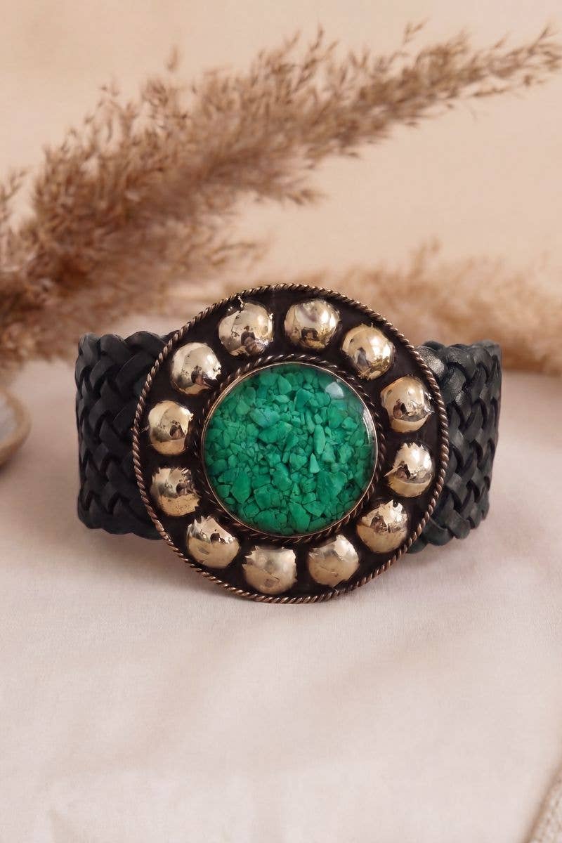 Saturno Verde Wide Black Leather Belt
