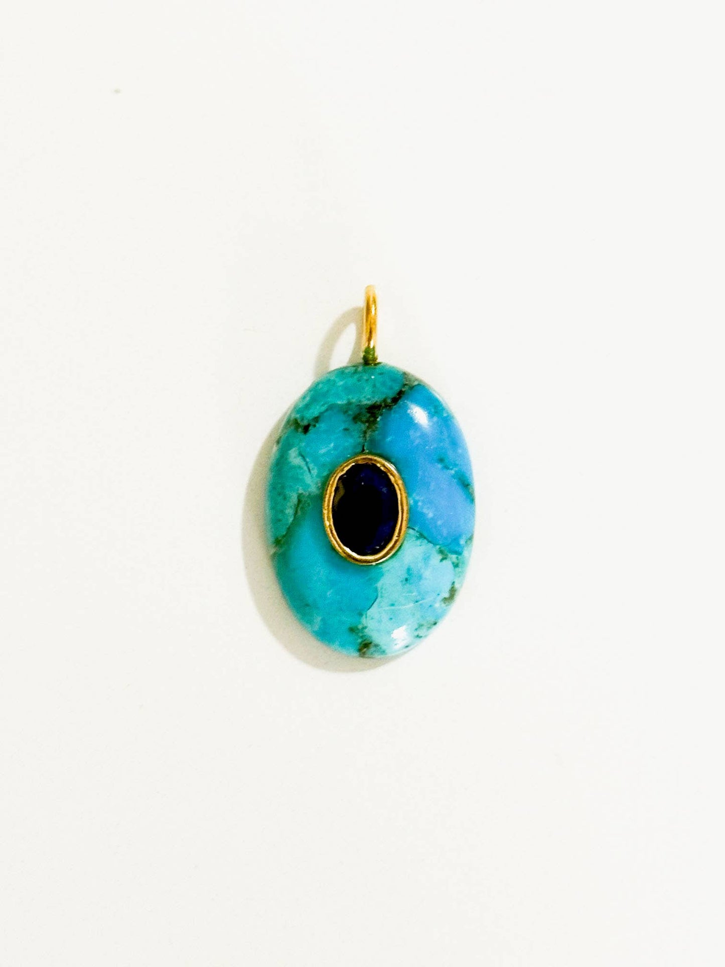  Handcarved Turquoise/Bezel Lapis Inlay Pendant Charm