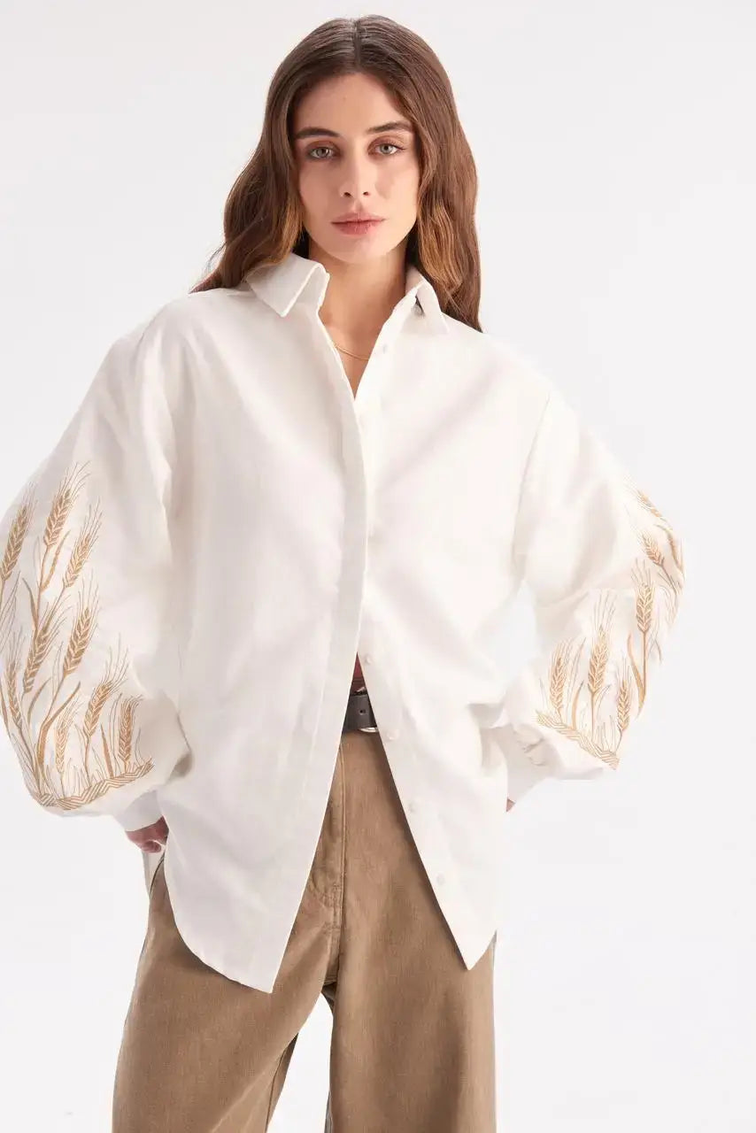 Women's Embroidered Blouse Of Cotton Yara White