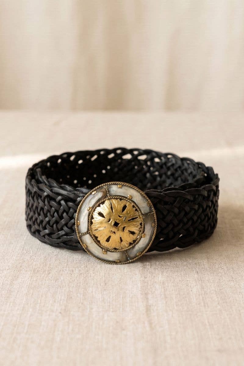 BLACK LEATHER BELT IMPE WIDE