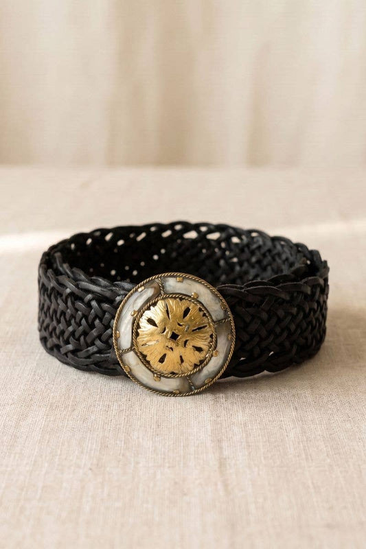 BLACK LEATHER BELT IMPE WIDE