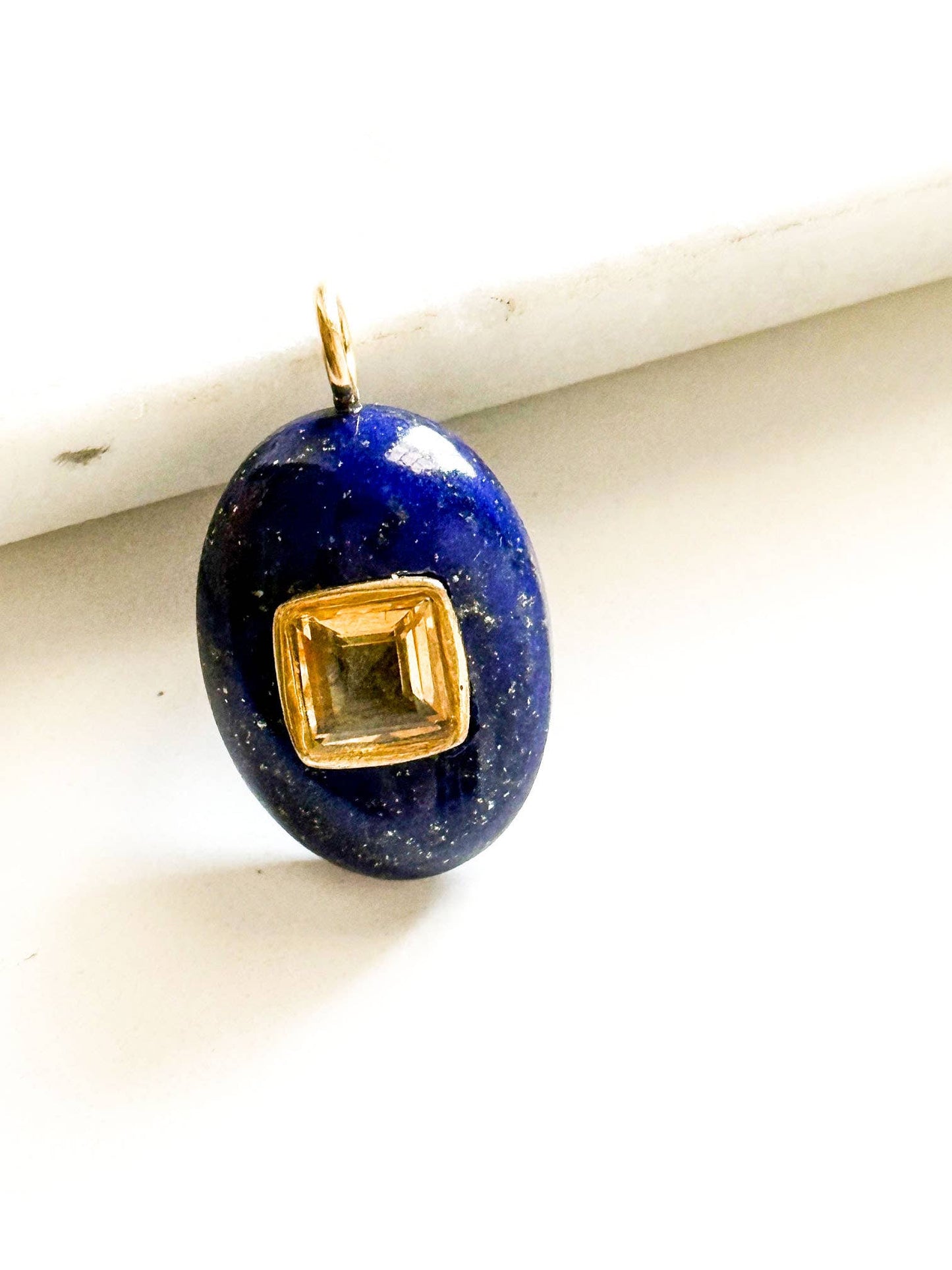  Handcarved Lapis/Bezel Citrine Inlay Pendant Charm 
