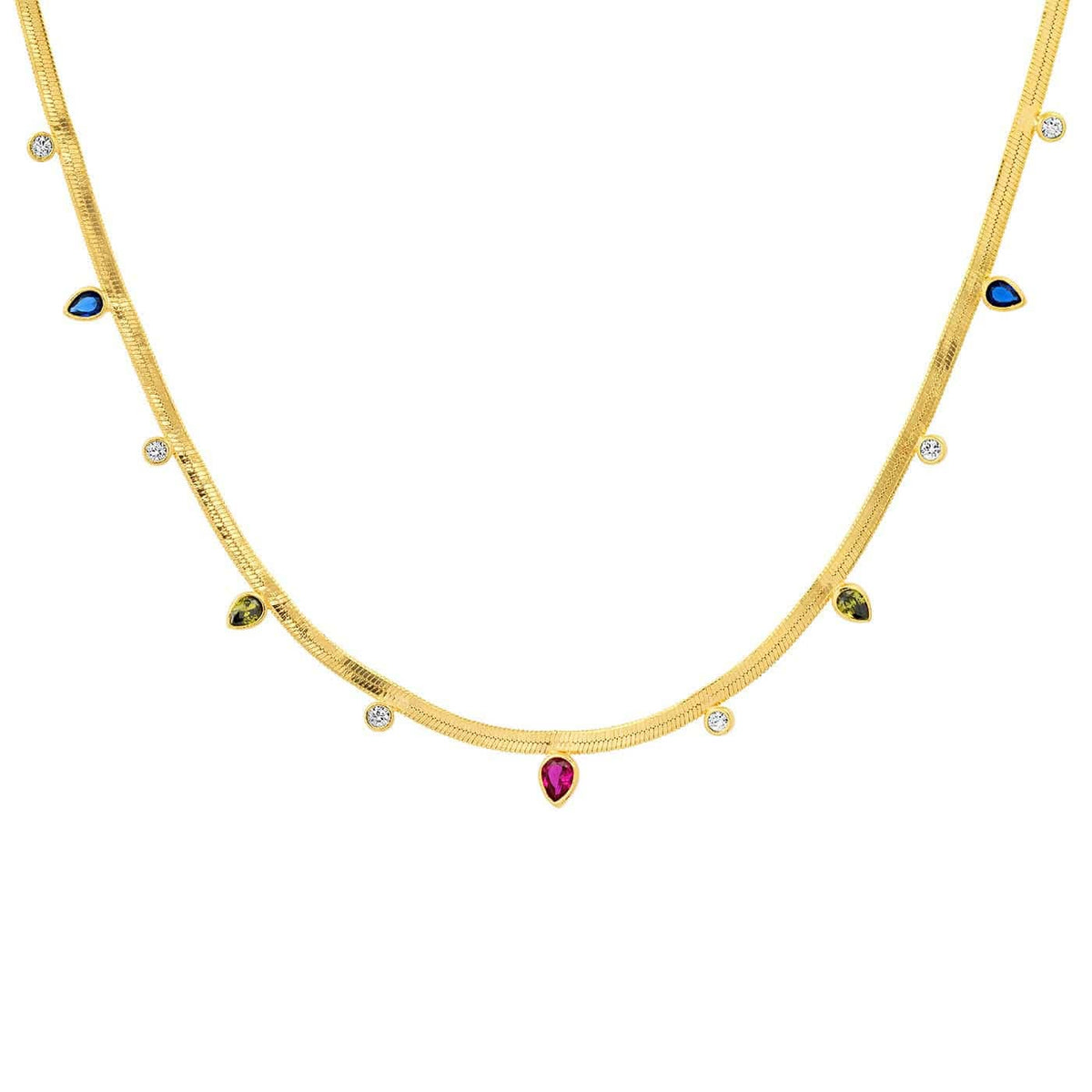 Snake Chain Necklace with Multi Colored Stones