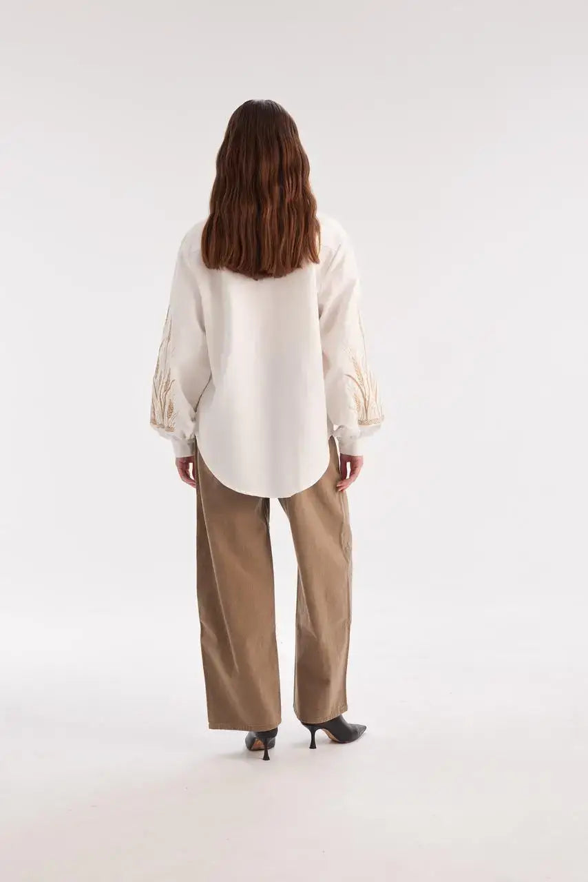 Women's Embroidered Blouse Of Cotton Yara White