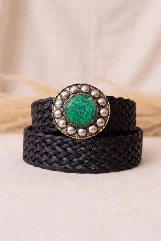 Saturno Verde Wide Black Leather Belt