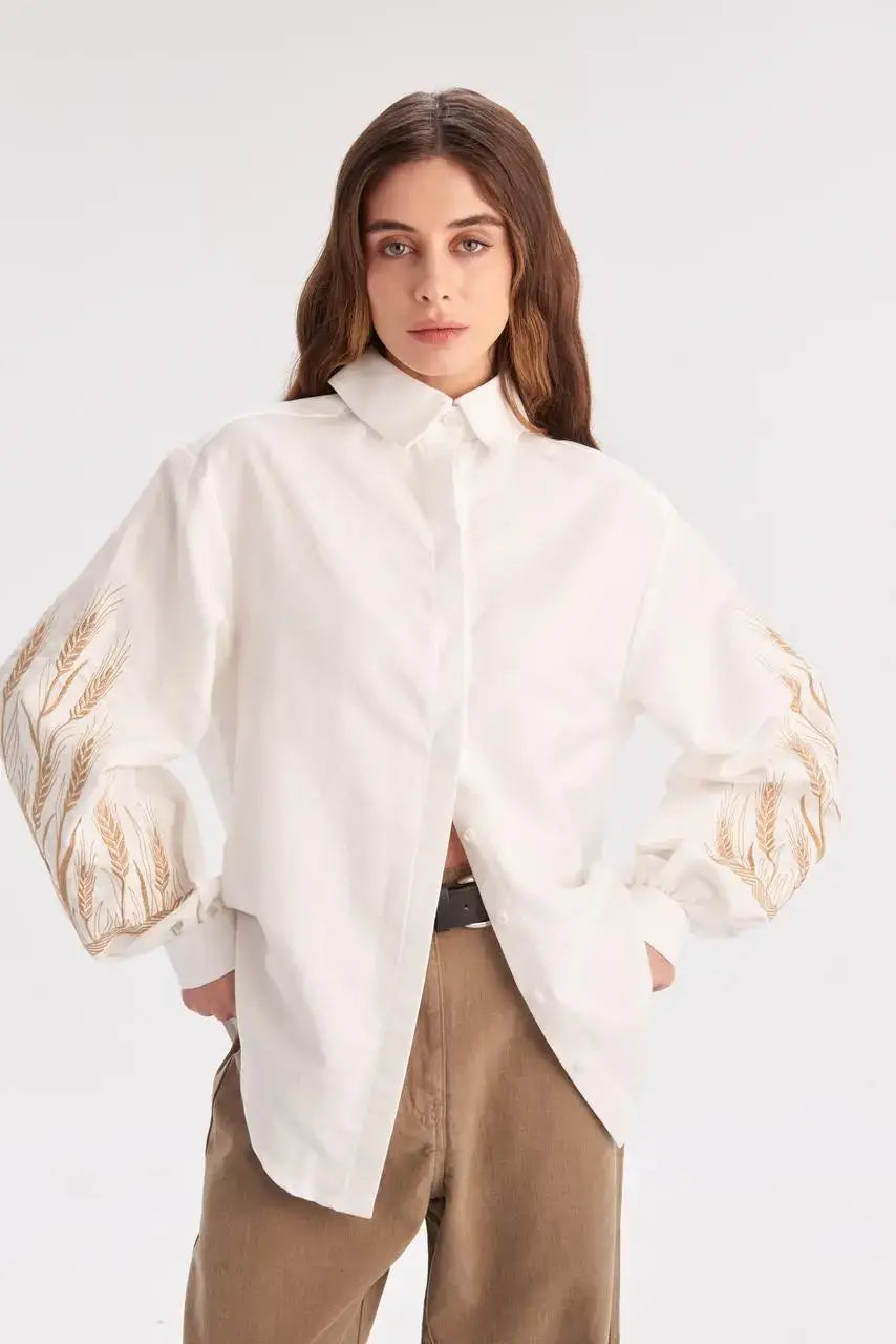 Women's Embroidered Blouse Of Cotton Yara White