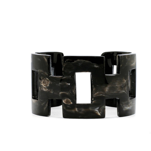 Geometric Carved Black And Light Veined Horn Cuff