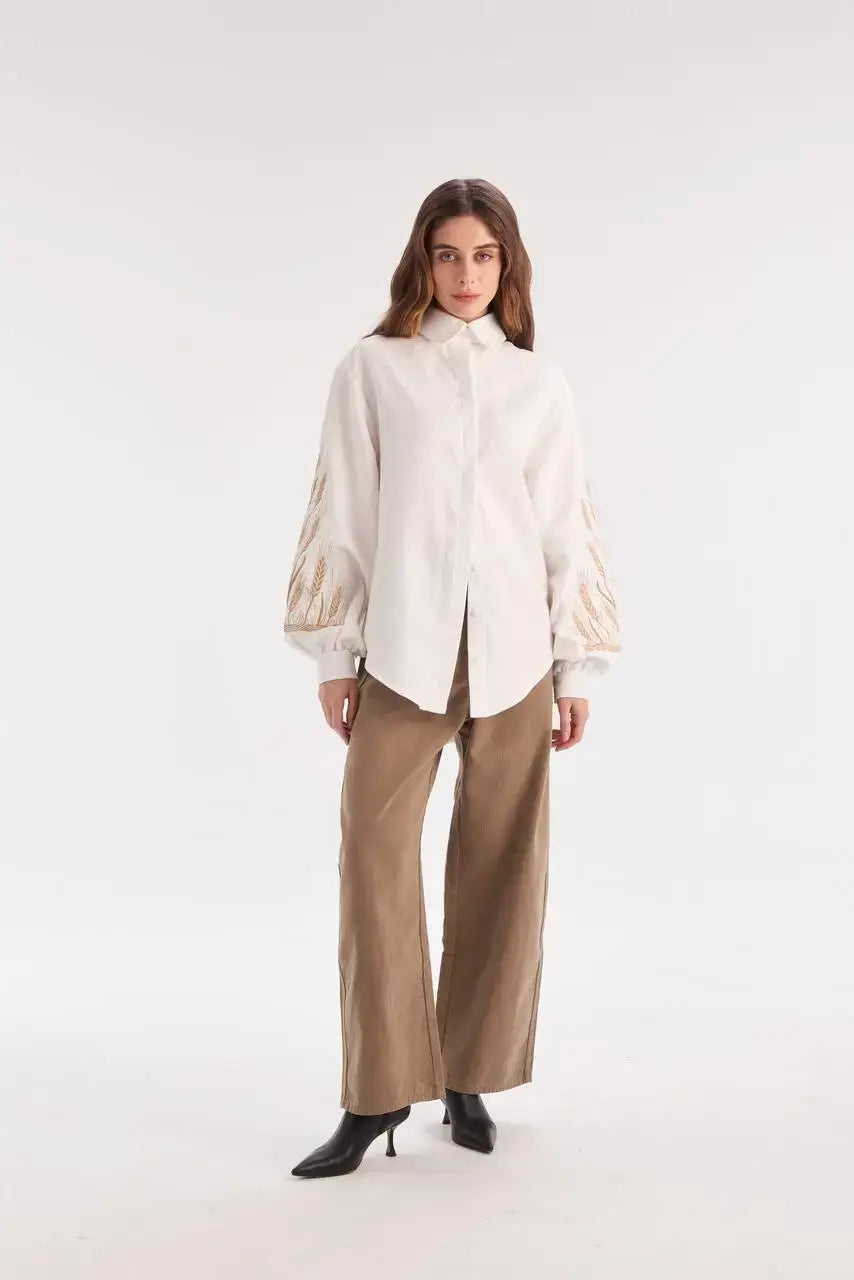 Women's Embroidered Blouse Of Cotton Yara White