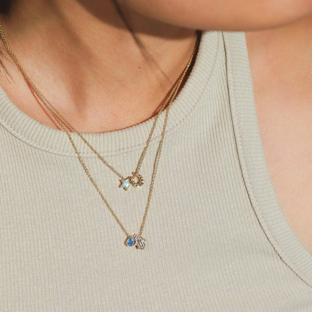 Hamsa and Pear Shaped Stone Necklace