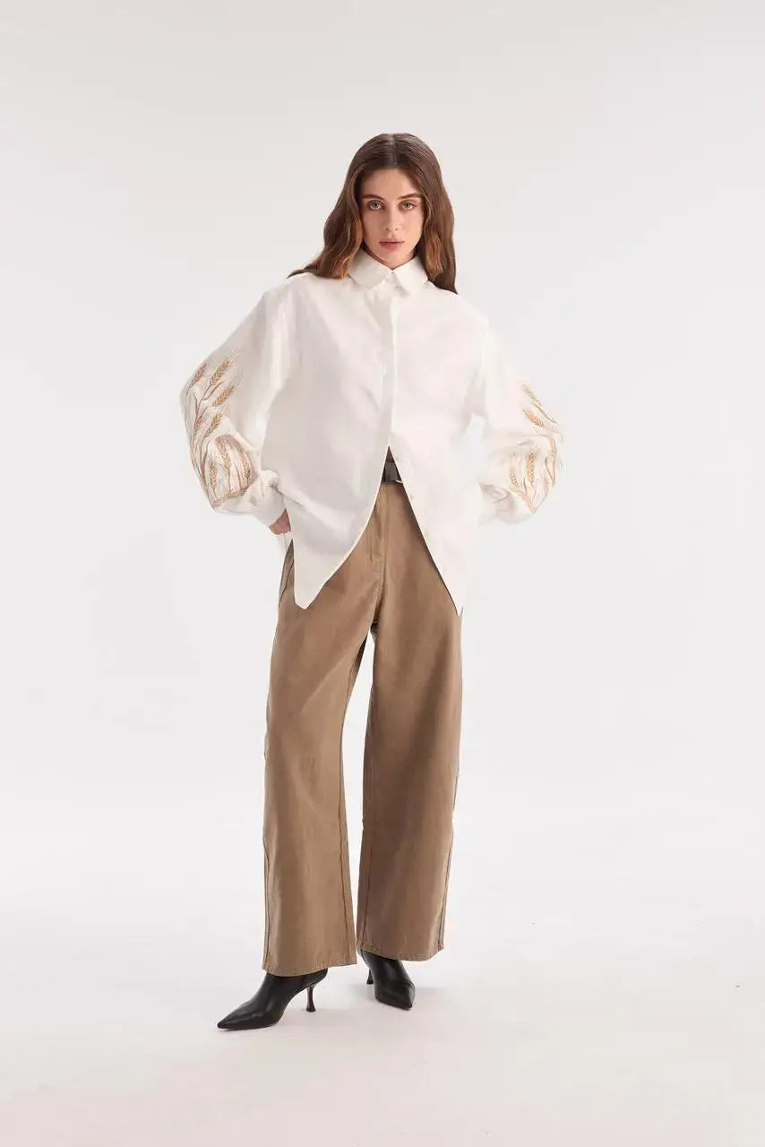 Women's Embroidered Blouse Of Cotton Yara White