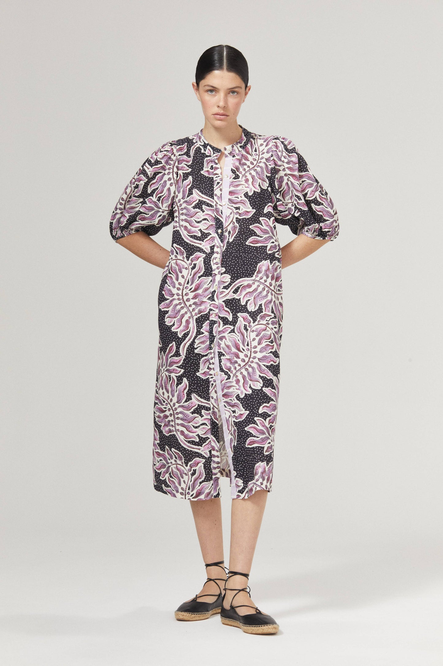 Bubble Linen Dress - Lavender Sky with Contrasting Details
