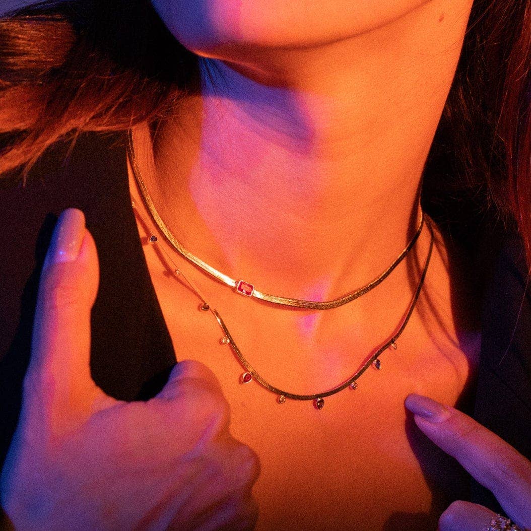 Snake Chain Necklace with Multi Colored Stones