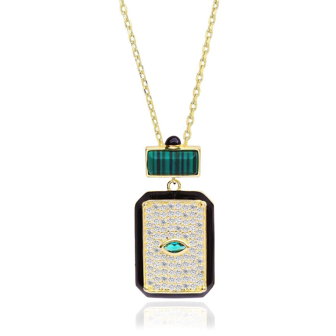 Malachaite And Pave' Deco Enamel Rectangle Necklace