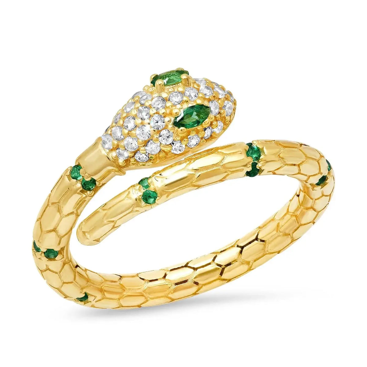 Snake Ring With CZ and Green Accents