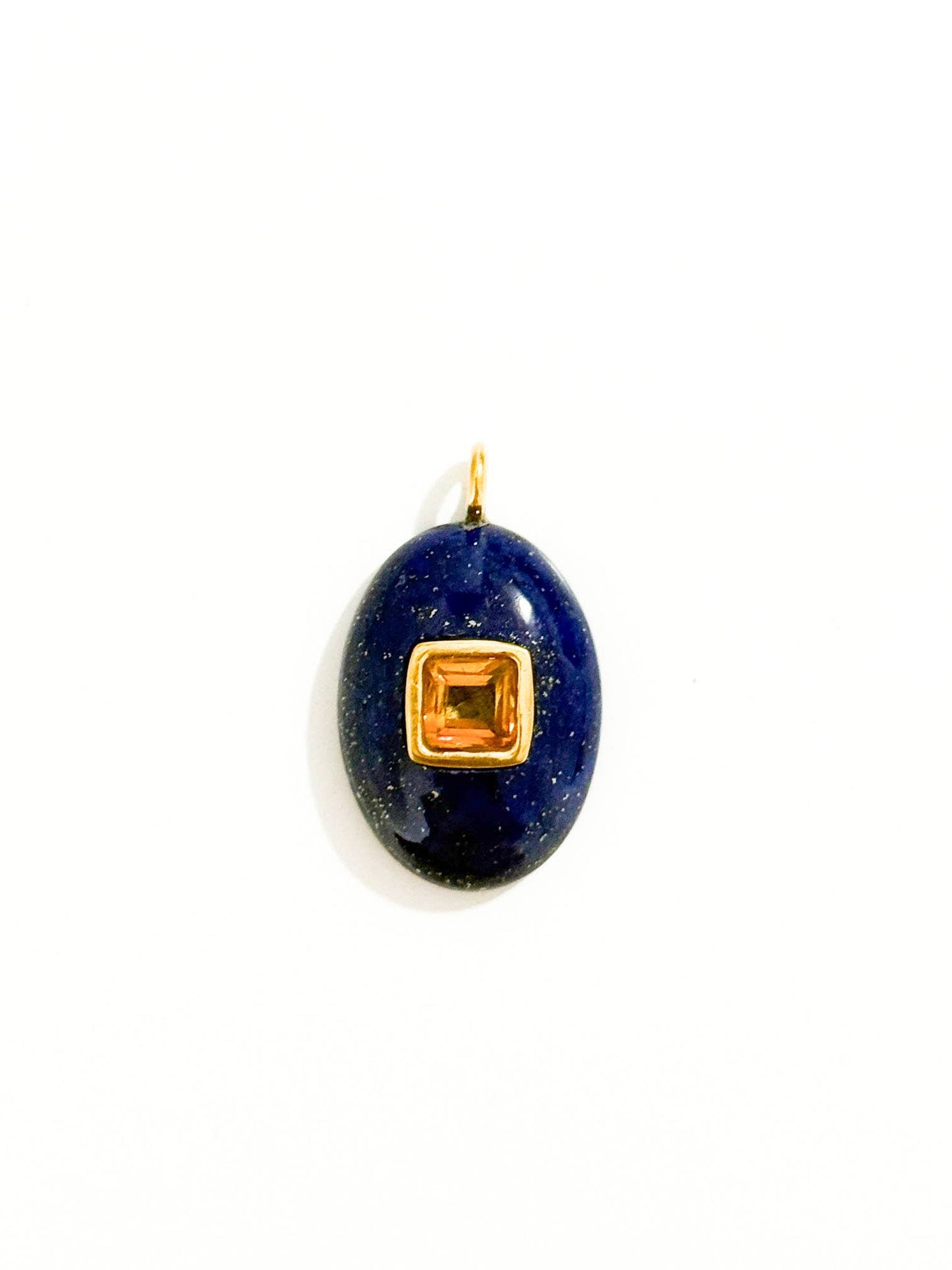  Handcarved Lapis/Bezel Citrine Inlay Pendant Charm 