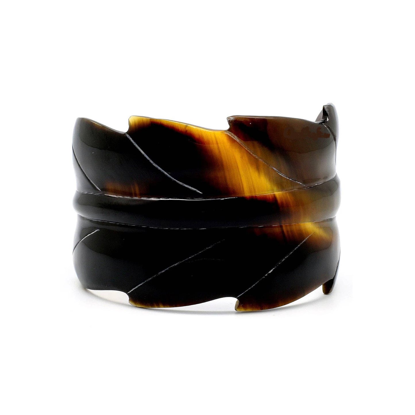 Genuine Honey Horn Carved Leaf Cuff