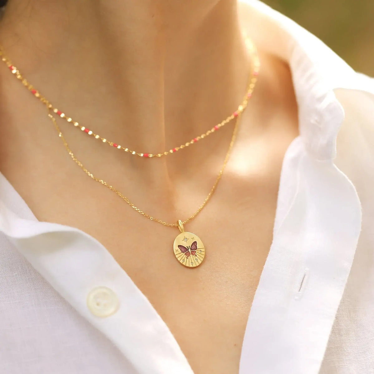 Gold Vermeil Butterfly Coin Pendant Necklace