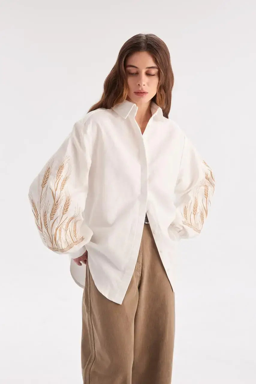 Women's Embroidered Blouse Of Cotton Yara White