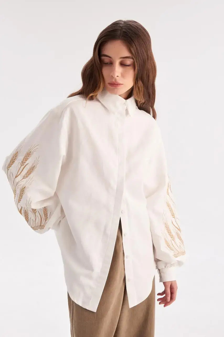 Women's Embroidered Blouse Of Cotton Yara White