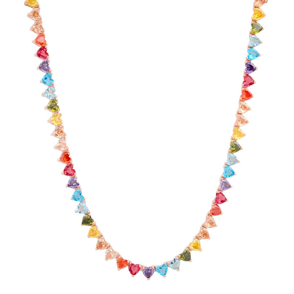 Heart Shaped Rainbow CZ Tennis Necklace