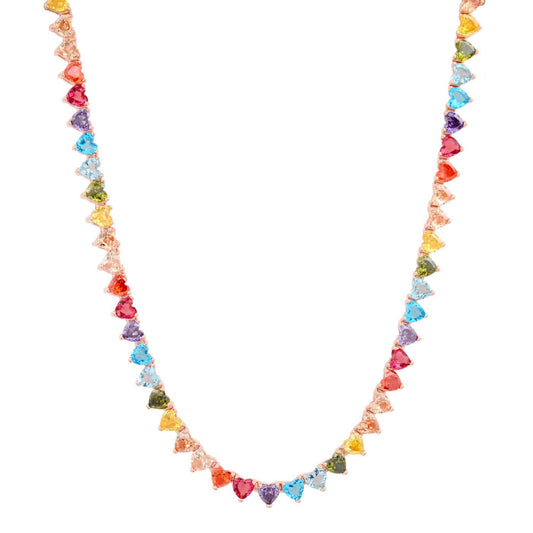 Heart Shaped Rainbow CZ Tennis Necklace