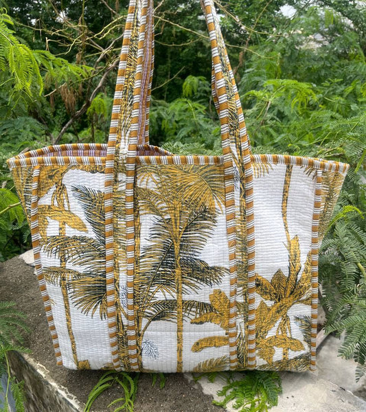 Tree Printed White Cotton Quilted Beautiful Bag Women Bags