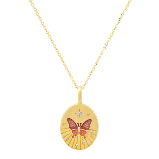 Gold Vermeil Butterfly Coin Pendant Necklace
