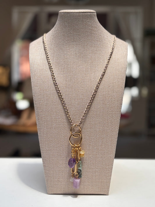 Olivia O braided precious stone necklace