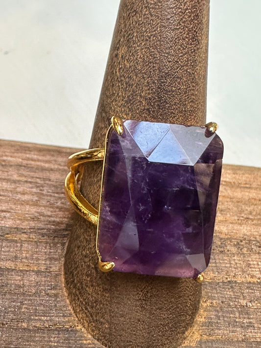 Rectangular cocktail ring precious stones adjustable