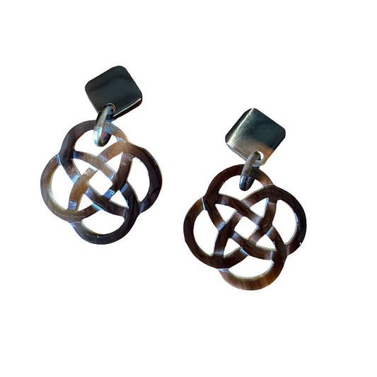 Natural Honey Horn Knot Dangle Earrings on Post