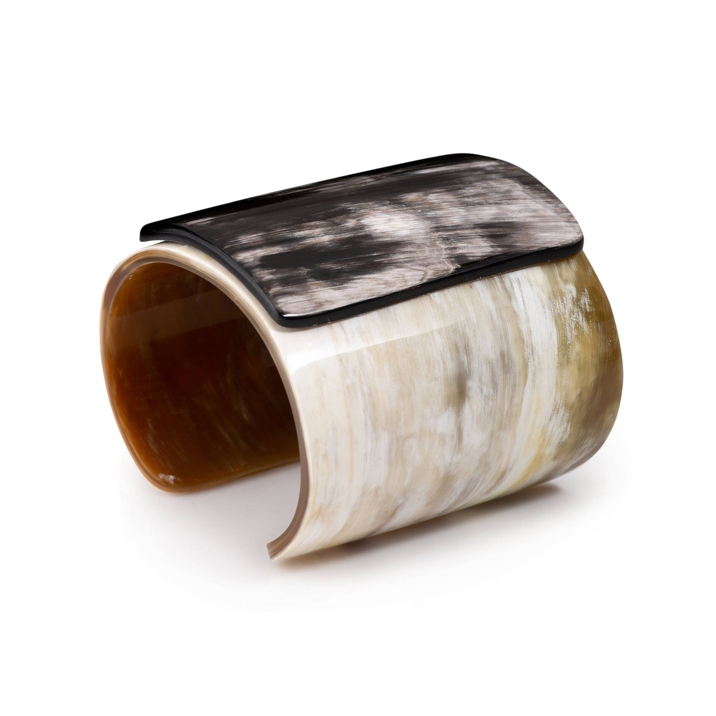 CTB176 Natural Horn Wide Cuff With Dark Plaque