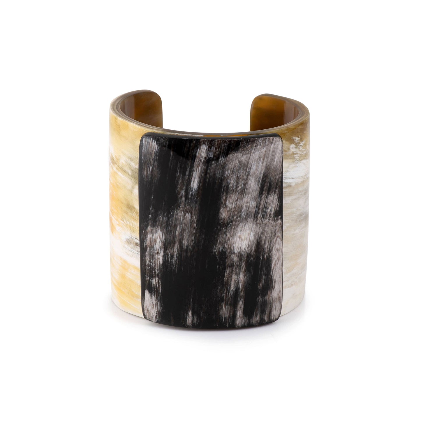 CTB176 Natural Horn Wide Cuff With Dark Plaque