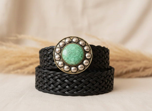 WIDE BLACK LEATHER BELT SATURN