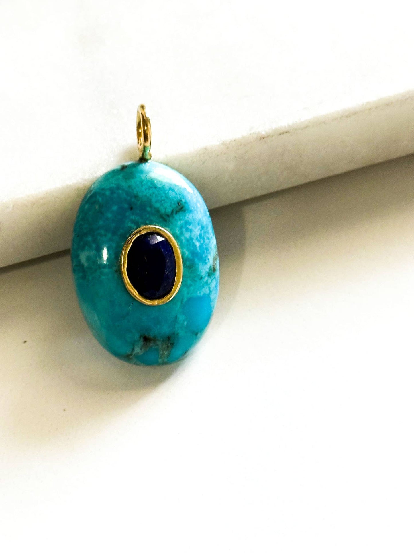  Handcarved Turquoise/Bezel Lapis Inlay Pendant Charm