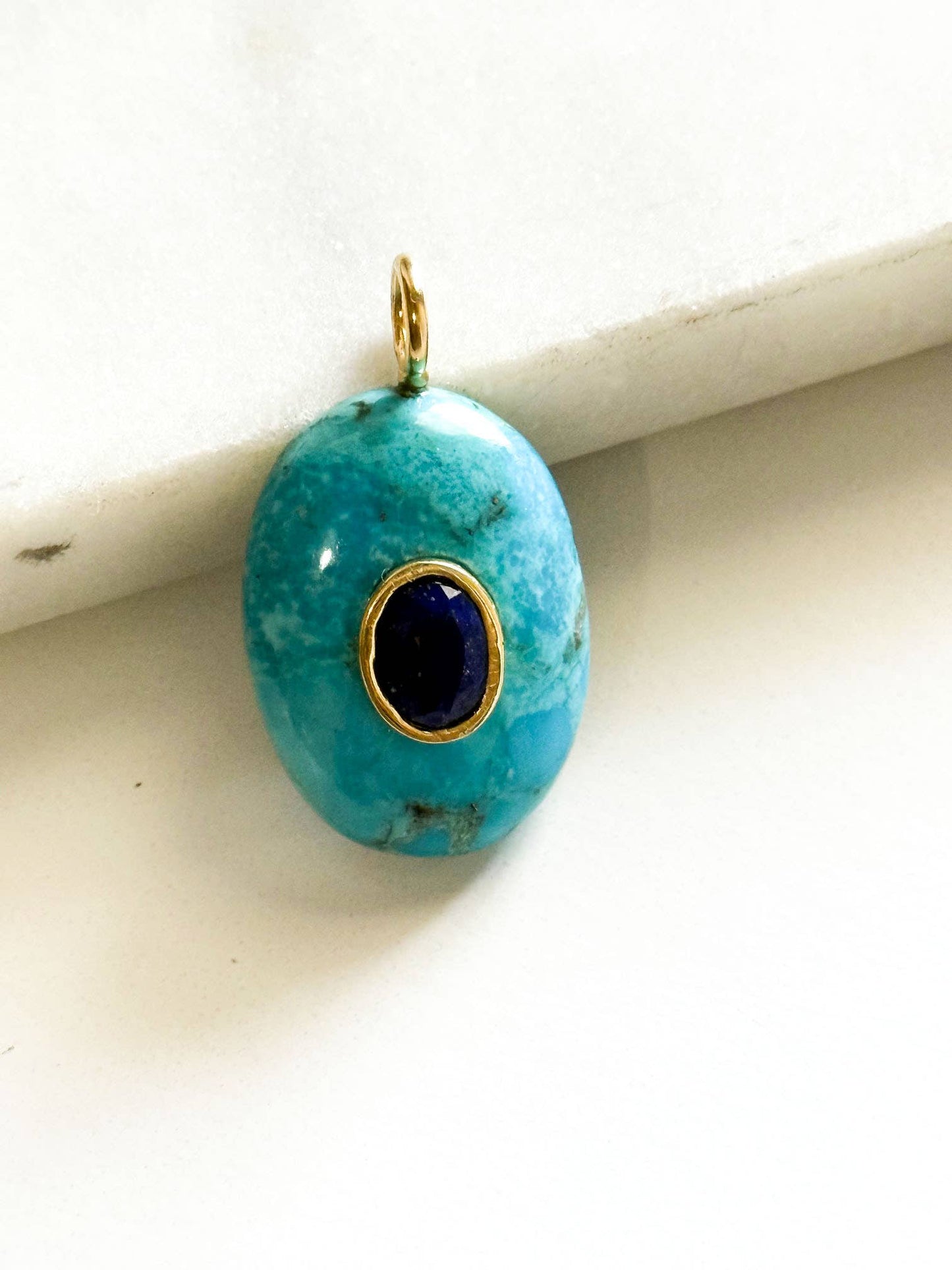  Handcarved Turquoise/Bezel Lapis Inlay Pendant Charm