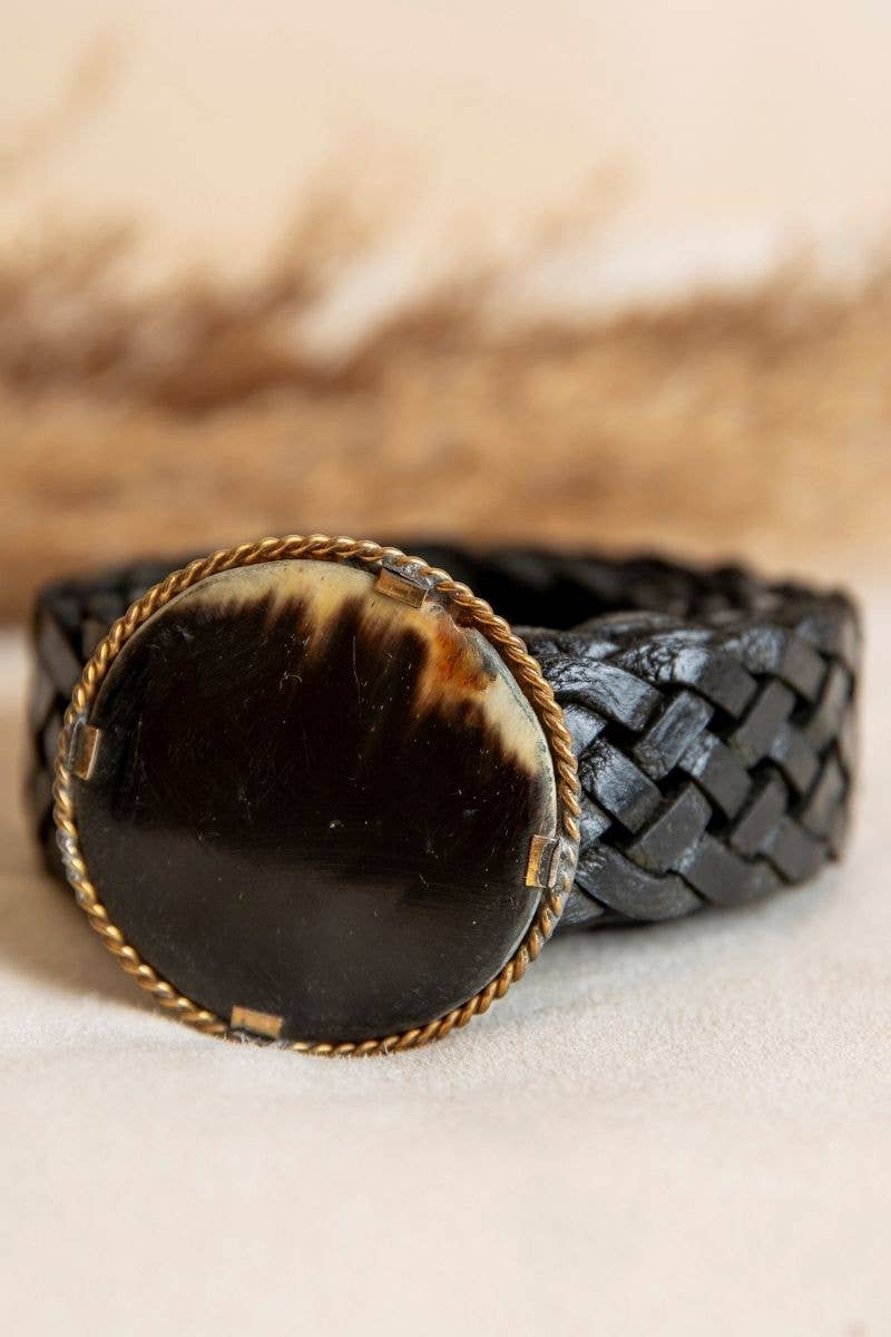 PLUTON NARROW BLACK LEATHER BELT
