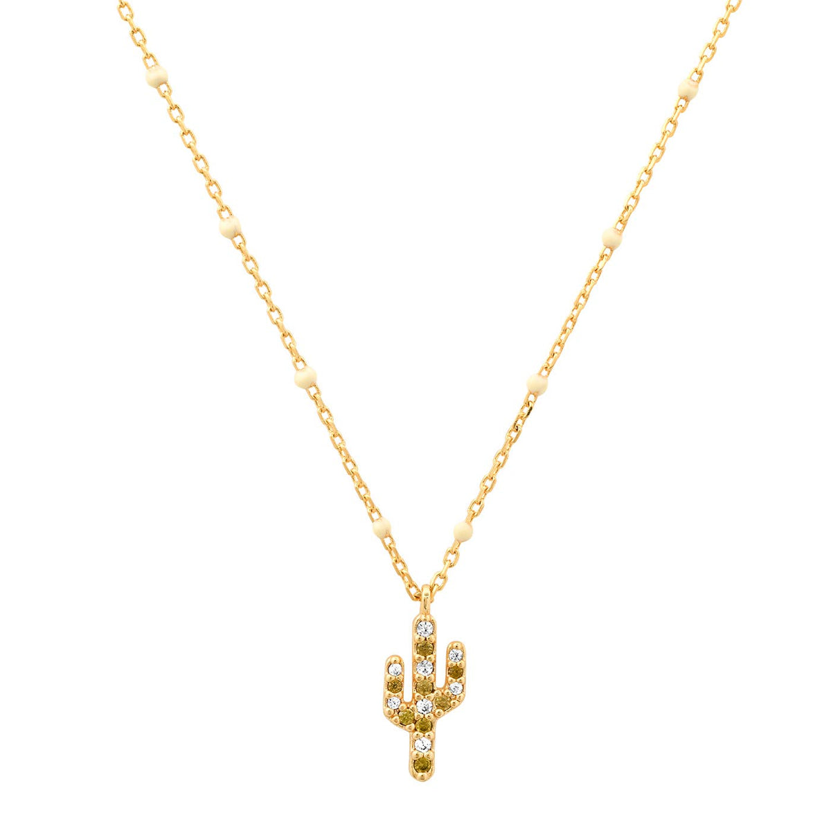 Enamel Beaded Chain with CZ Cactus Pendant