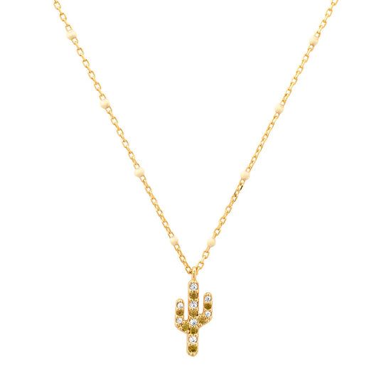 Enamel Beaded Chain with CZ Cactus Pendant