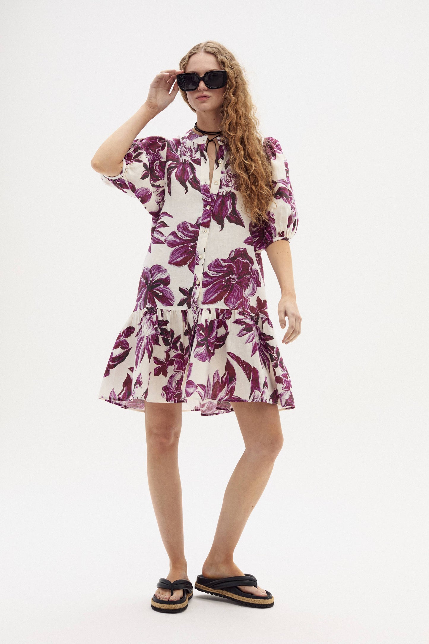 Carmela Linen Dress - La Fleur Print