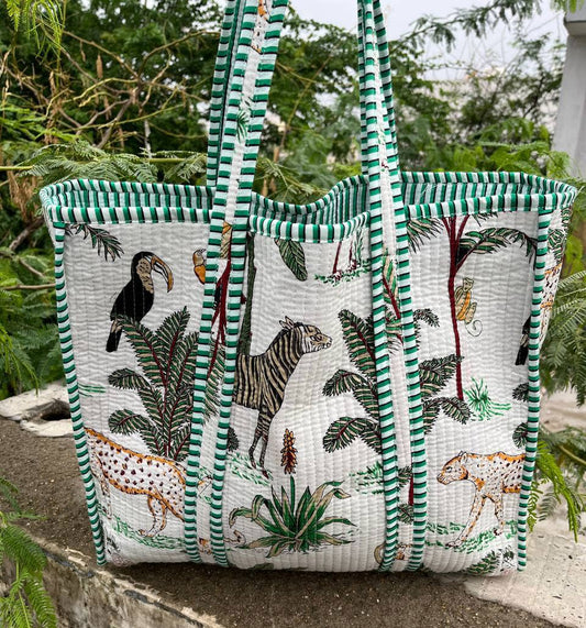 Animal Printed Tote Daily Carry Bag Quilted Women Cotton Bag